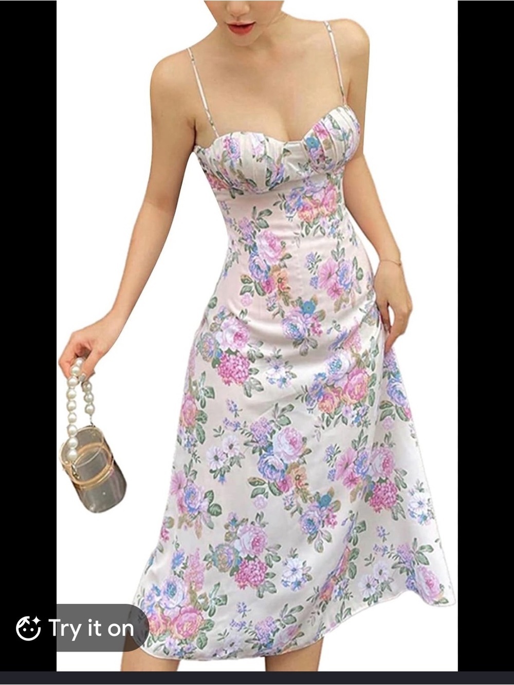 Mexx Pastel Floral Satin Maxi Dress with Pink and Lilac Blooms